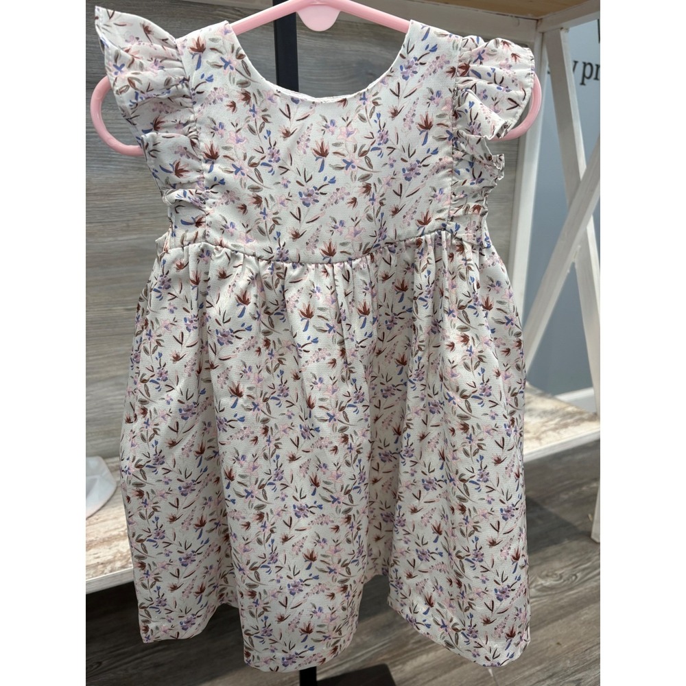 NORDSTROM Kids‎ Girls Floral Print Ruffle Sleeve Button Back Dress 18 Months